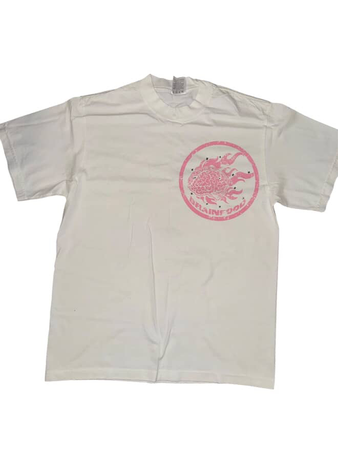 White an pink graphic tee