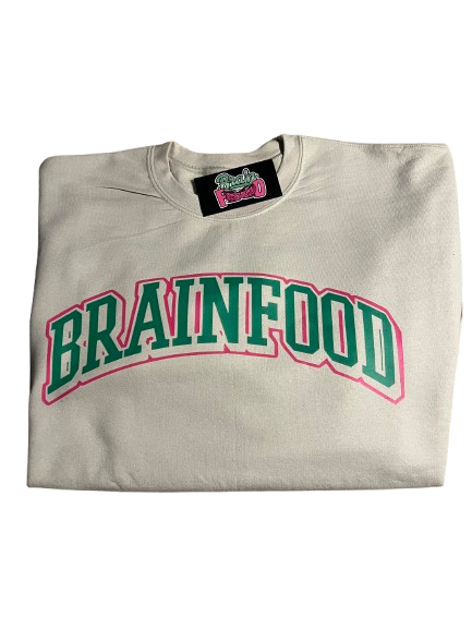 Cream Pink and Green Brainfood Arch Crewneck