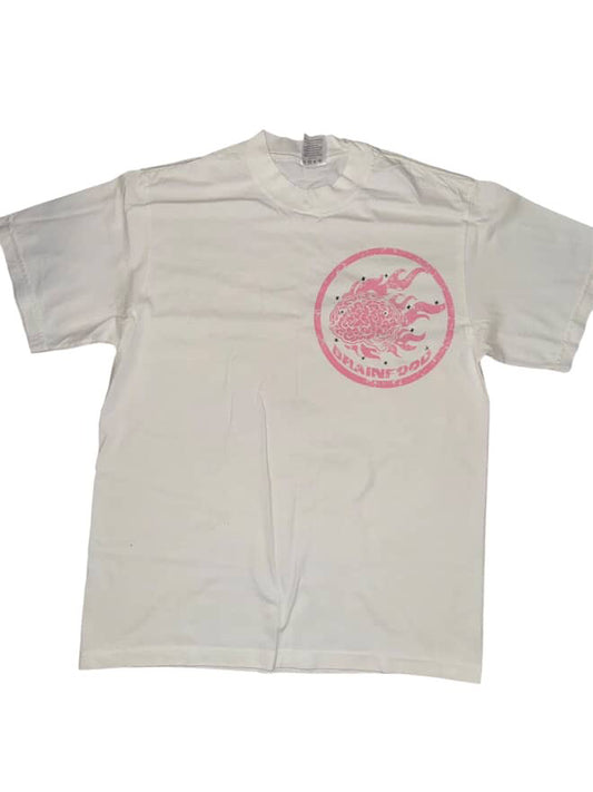 White an pink graphic tee